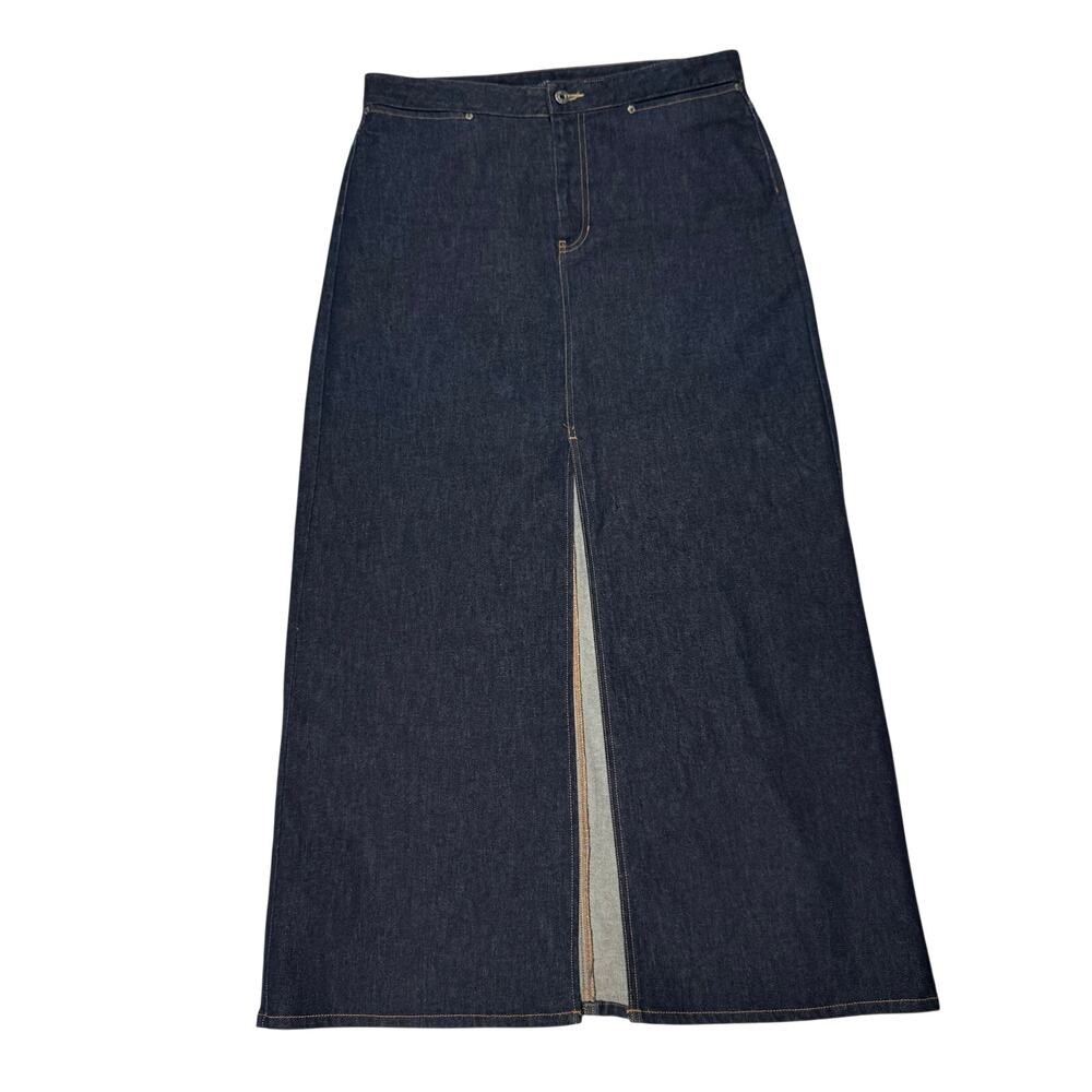 GAP denim maxi skirt dark wash center split womens size 14 Y2K